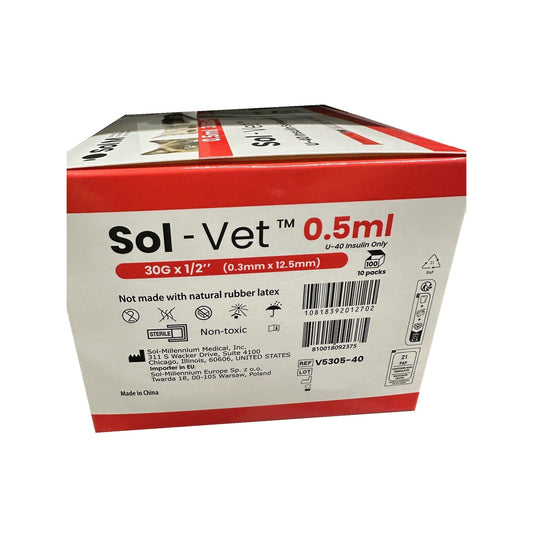 SOL-M U-40 Insulin Syringe Half-Unit Markings 0.5 ml
