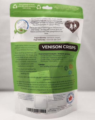 B&T Pets - Venison Crisps (Dehydrated Venison Meat)
