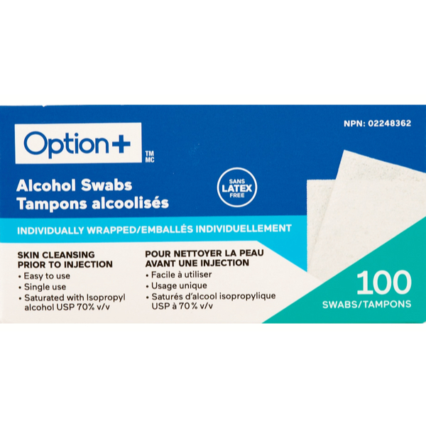 Option+ Alcohol Swabs 100 Individually Wrapped Swabs